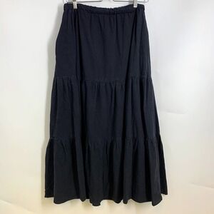 Anrabess Women's Black Rayon Tiered Maxi Skirt XL Elastic Waist Comfortable